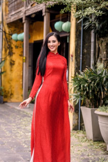 Áo dài Gấm Tơ viền cổ Ngọc