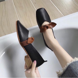 Giày búp bê da đế gỗ