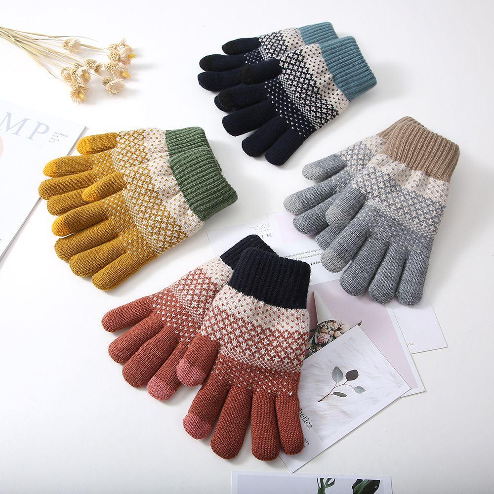 Đôi Găng Tay Dệt Kim Họa Tiết Kẻ Sọc Màu Sắc Thời Trang Thu Đông Hàn Quốc Cho Nữ