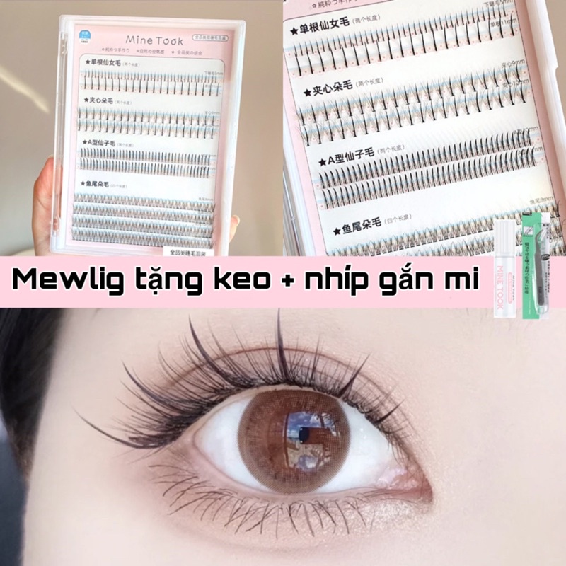 Mi giả không gân Mewlig sợi lông chồn siêu đẹp hot tik tik dùng trong trang điểm chuyên nghiệp và cá nhân tặng keo gắn