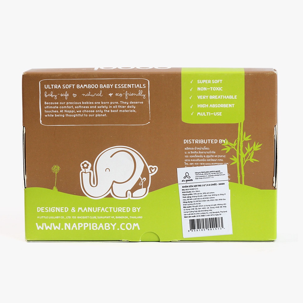 Set 6 khăn sữa Nappi 30x30cm sợi tre kháng khuẩn an toàn cho bé - Monnie Kids