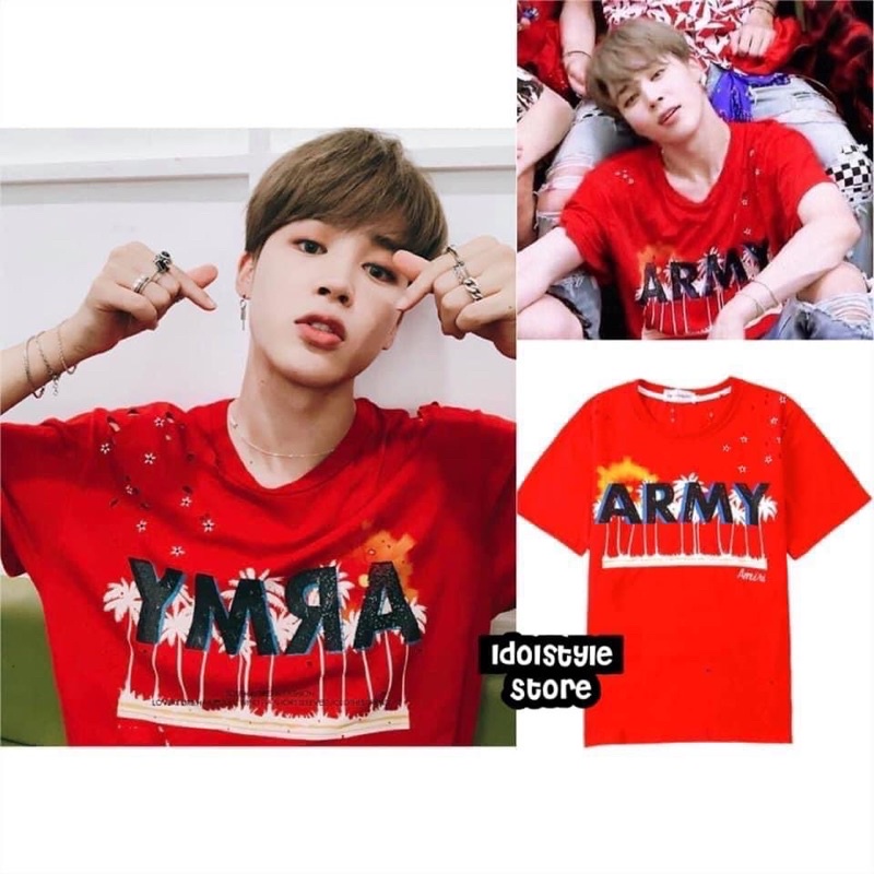 (Quà tặng kèm card BTS) áo phông đỏ army của Jimin BTS