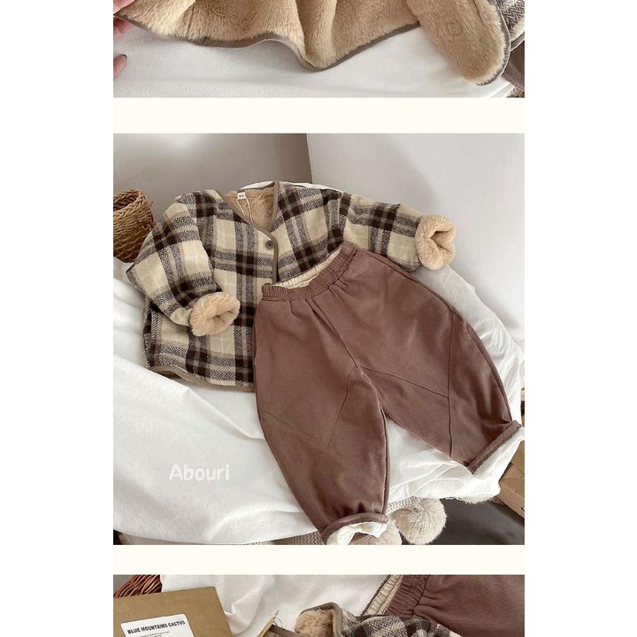 Áo khoác cổ tròn mở nút tay áo mềm mại phong cách retro Nhật Bản thời trang thu đông 2021 cho bé