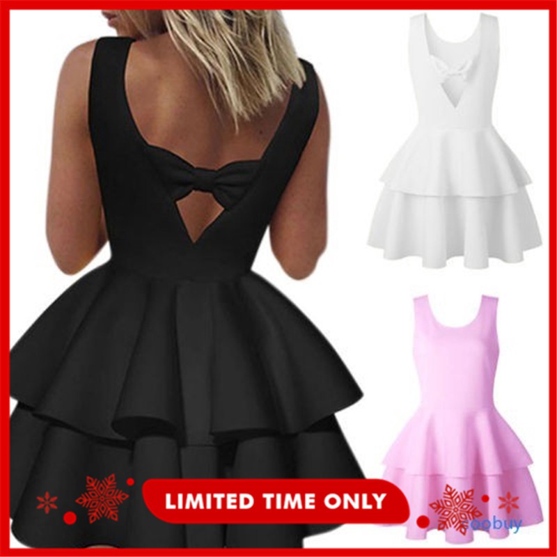 Freeship từ 50K - CB❤❤ Women Mini Dresses Summer Cocktail Party Sleeveless Bowknot Skater | BigBuy360 - bigbuy360.vn