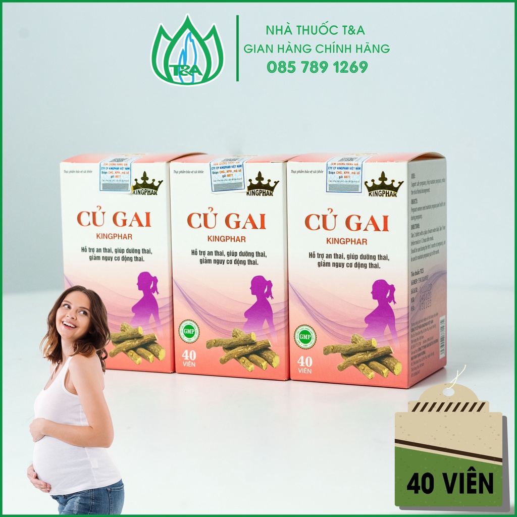 Hỗ trợ an thai, giúp dưỡng thai, giúp giảm nguy cơ động thai Củ gai Kingphar Hộp 40 viên