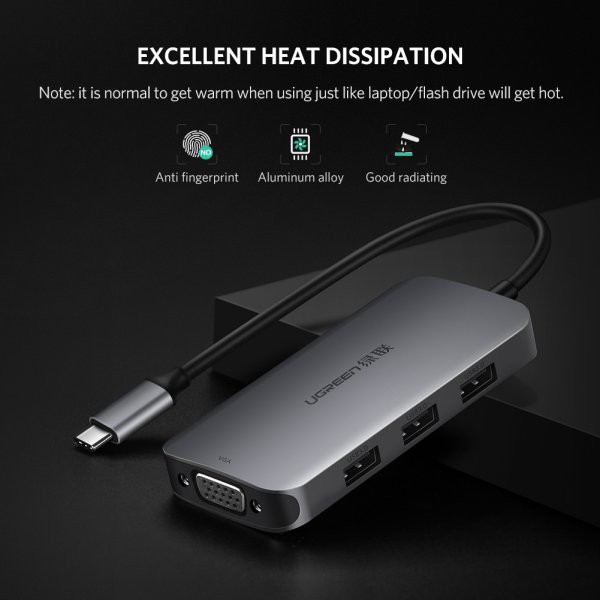 Cáp USB Type C to VGA, Hub USB 3.0 cao cấp Ugreen 50210 - Hàng chính hãng
