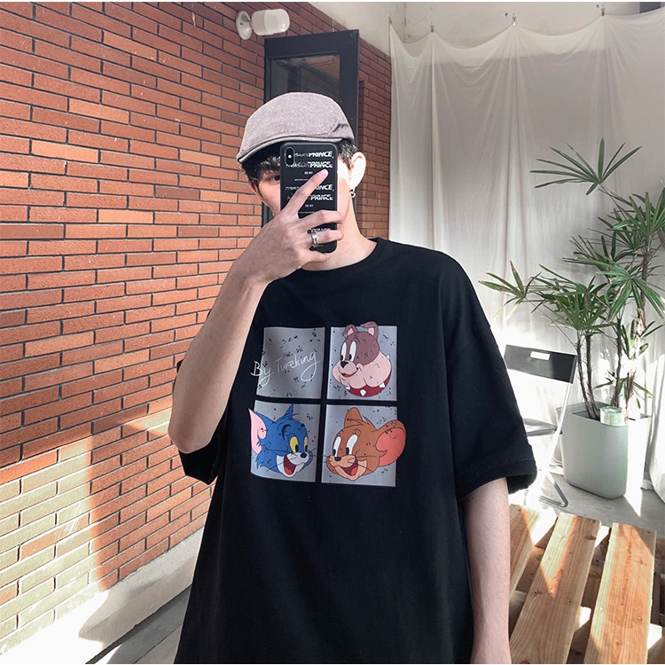 Áo thun tay lỡ unisex mèo tom chuột jery ulzzang freesize / Áo phông rộng