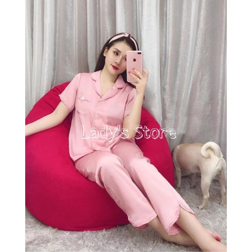 Đồ Bộ Pijama Lụa Mặc Nhà Viền Bèo Tay Cộc Phối Quần Dài Cao Cấp [ảnh thật + video chuẩn đẹp]