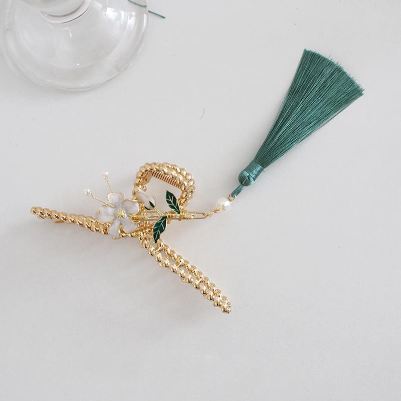 Haimeikang Kẹp tóc phối dây núm tua rua phong cách cổ điển đơn giản dành cho nữ