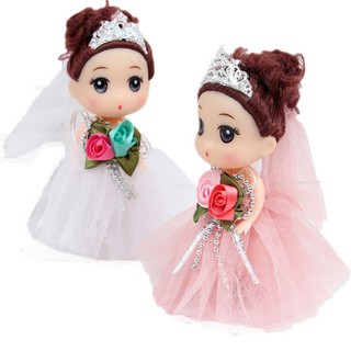 Móc khóa búp bê cô dâu chibi đội vương miện 12cm