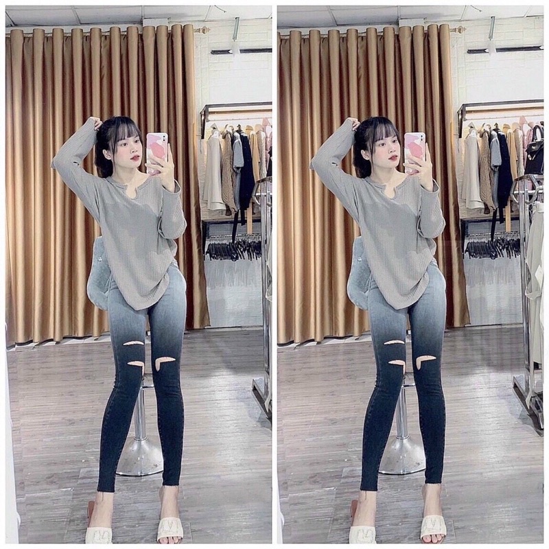 Quần Jeans ôm loang dãn căt rách gối ( kèm ảnh thật) | BigBuy360 - bigbuy360.vn