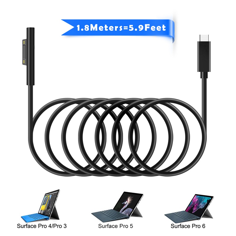 Dây Cáp Sạc USB Type C 15V PD Cho Surface Pro 7 / 6 / 5 / 4 / 3 / GO / BOOK Laptop 1 / 2