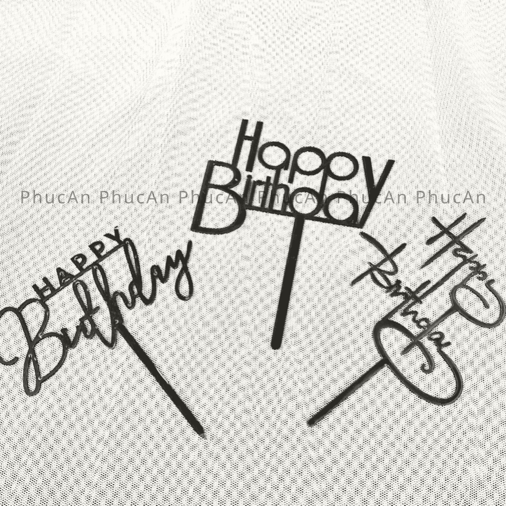 Cây cắm hpbd mica vàng đen cắm bánh sinh nhật ngẫu nhiên