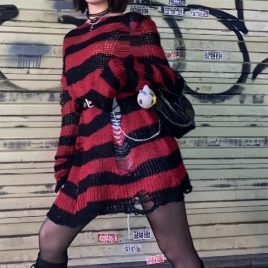 Y2k Áo Sweater Dệt Kim Dáng Rộng Rách Lỗ Phong Cách Punk Âu Mỹ Dễ Phối Đồ Cho Cặp Đôi