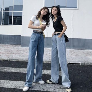 Quần jeans ống rộng lưng cao phong cách Hàn Quốc cho nữ