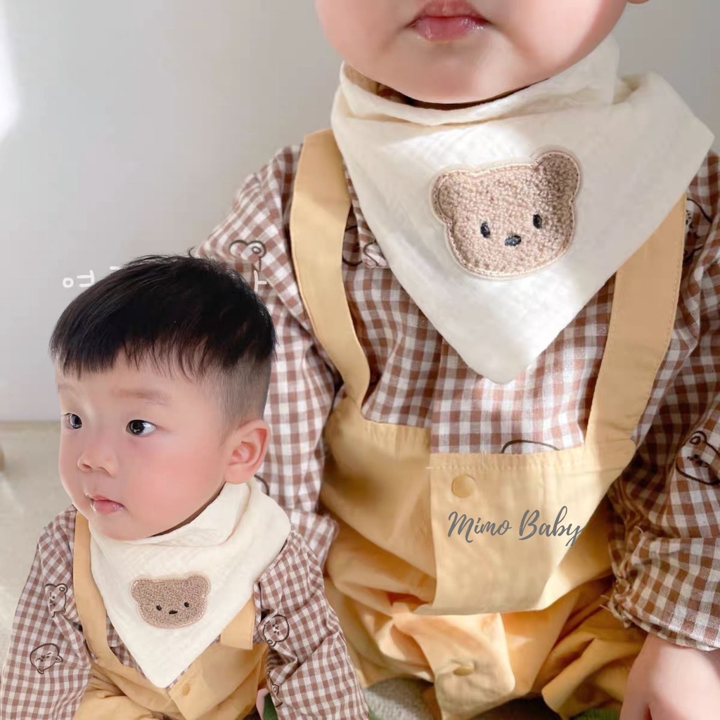 Yếm xô đính gấu, yếm xô tam giác mềm mại thấm hút tốt cho bé YC12 Mimo Baby