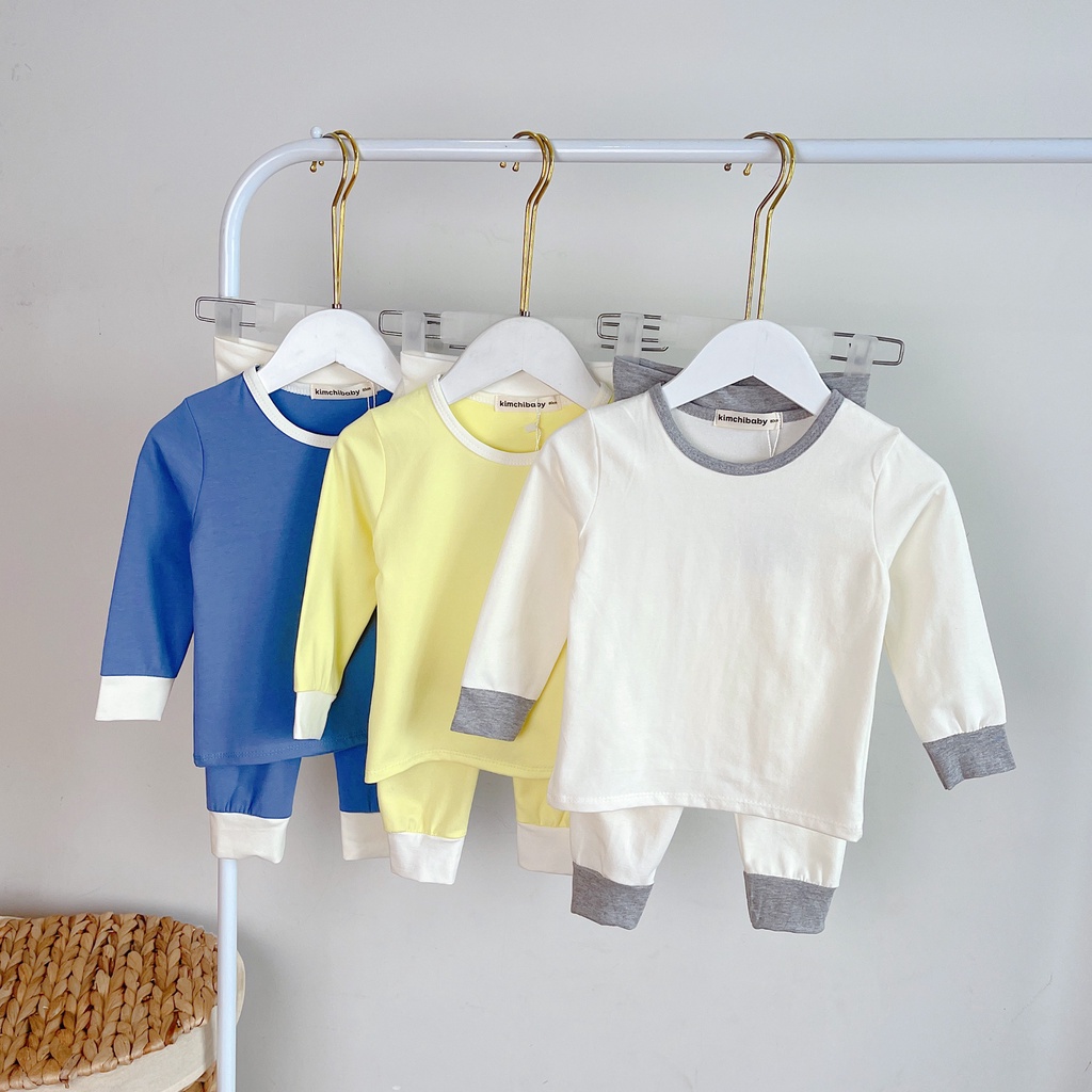 [SALE] Bộ Quần Áo Bé Gái, Bé Trai KIMCHIBABT Vải Cotton Cạp Cao Cổ Viền, Bộ Dài Tay Cho Bé Mặc Nhà Thu Đông MKMTD2237