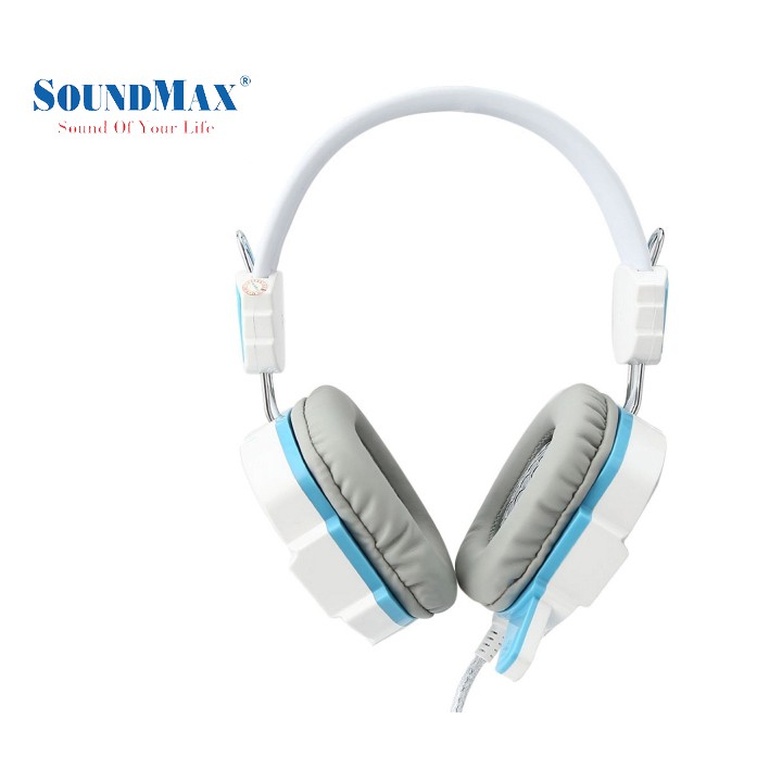 Tai nghe Gaming SOUNDMAX AH316 màu Trắng Xanh, Có LED, có Micro, DÂY CHỐNG GẪY ĐỨT, siêu bền - Hàng Chính Hãng