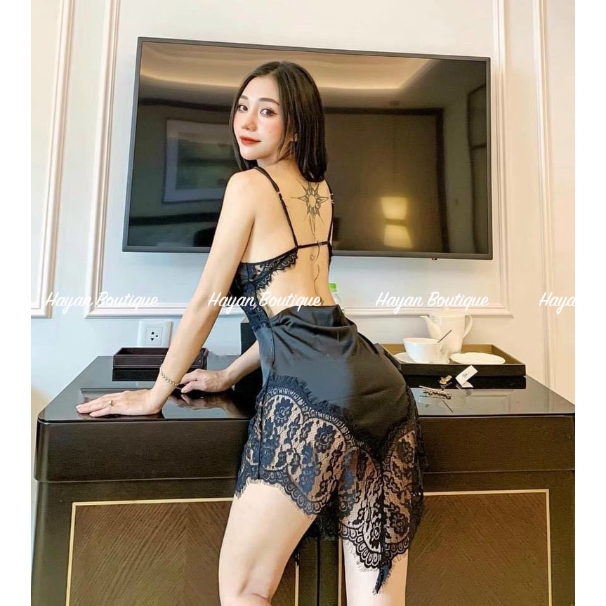 Váy ngủ sexy chân viền ren mềm mại, váy ngủ lụa gợi cảm #HT154