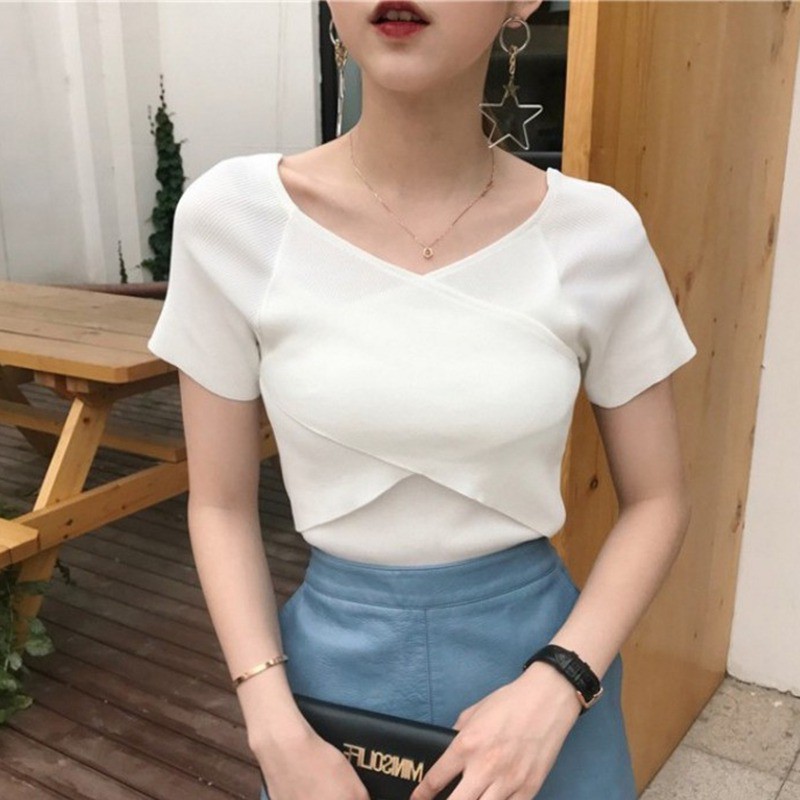 FREESHIP ĐƠN 99K_ Áo thun nữ tay ngắn cổ chữ V