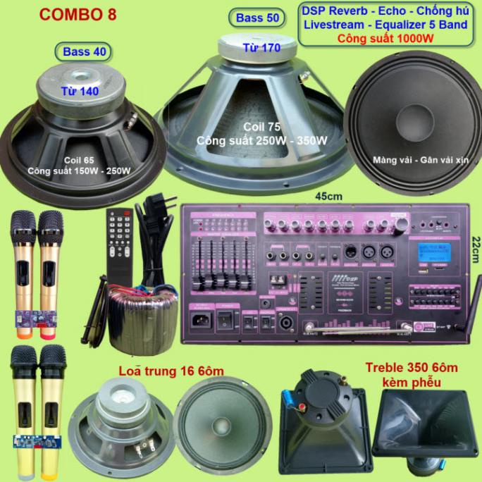 Mạch loa kéo 3 loa công suất thực 1000W DSP Reverb Echo Livestream có chống hú - Equalizer 5 Band kèm 4 tay micro