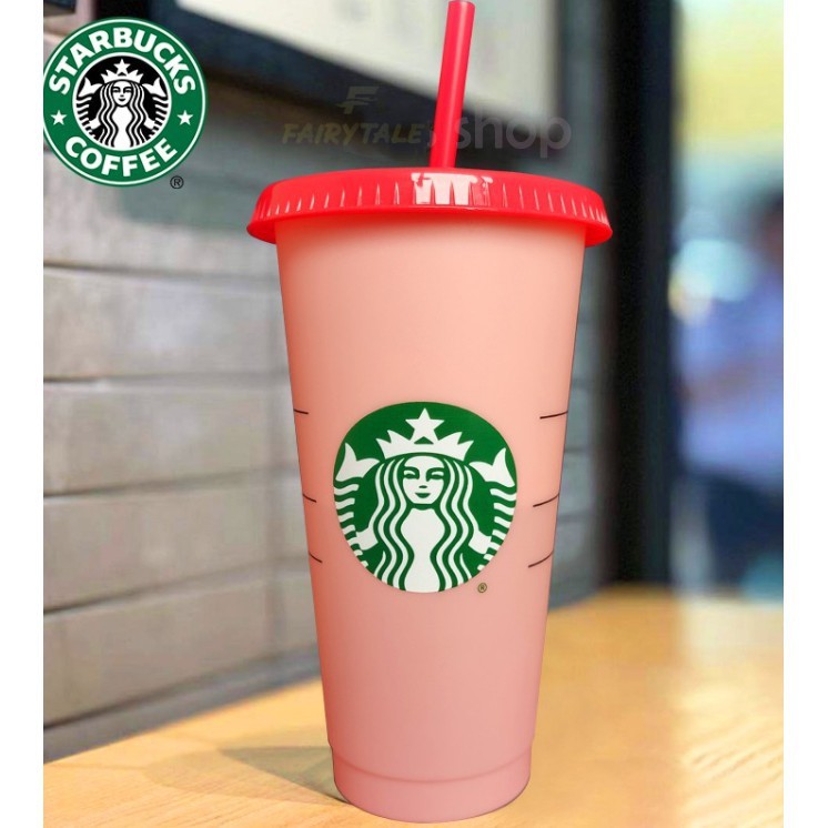 ★ Cốc Nhựa Uống Nước Starbucks/Tumbler Thay Đổi Màu Có Thể Tái Sử Dụng 24Oz Kèm Nắp