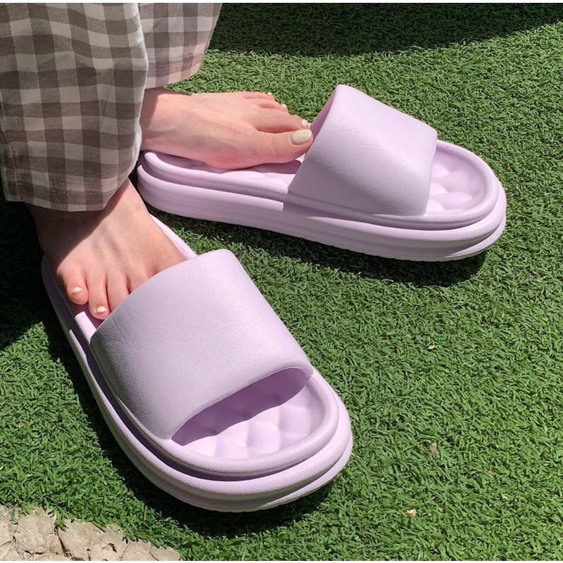 Dép quai ngang trơn Basic đế bánh mì phong cách Hàn Quốc kèm ảnh thật