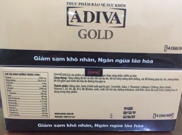 (CHÍNH HÃNG) 01 hộp GOLD ADIVA COLLAGEN THẾ HỆ MỚI (14 lọ/ hộp)