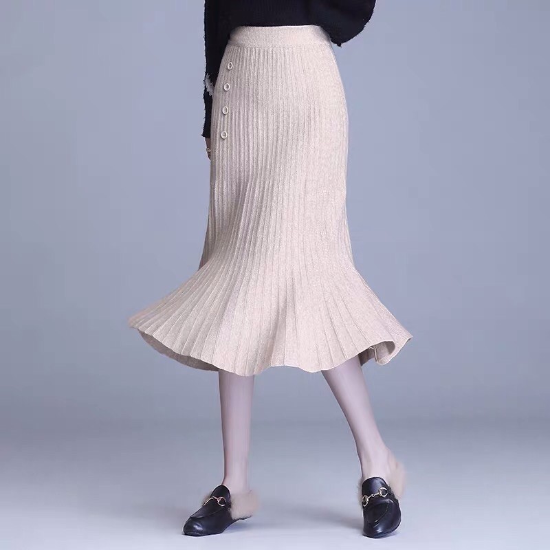 Chân váy len dài đuôi cá đính khuy QC siêu xinhh | BigBuy360 - bigbuy360.vn