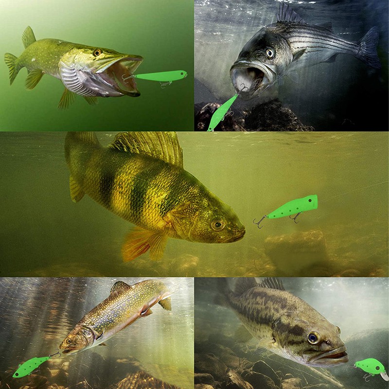 Mồi Câu Cá Nhân Tạo Cứng Phát Sáng Trong Đêm Có Móc Ba Chân / Bút Chì / VIB / Minnow / Popper