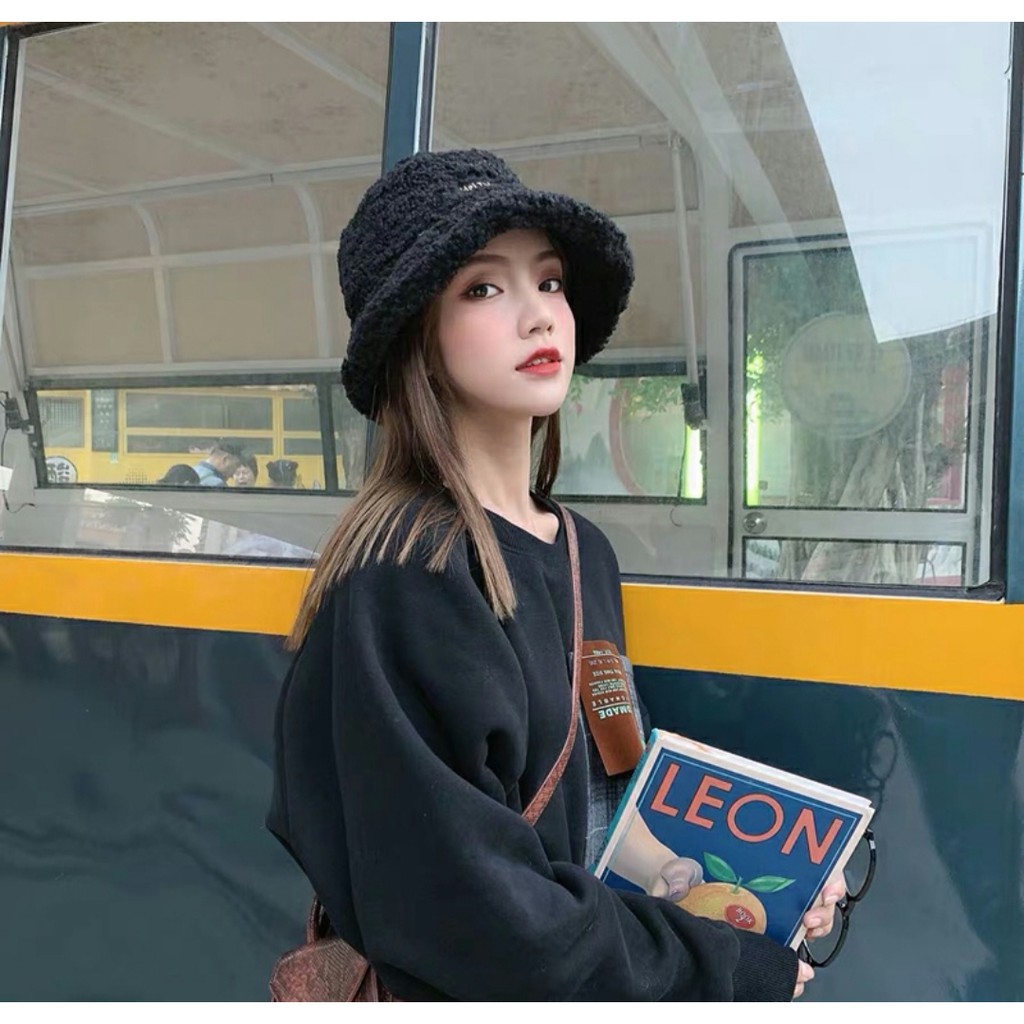 Nón Bucket Lông Cừu TẶNG 1 Đôi Tất Cổ Ngắn