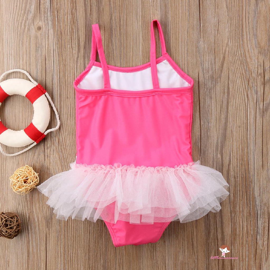 ❤XZQ-Swan Baby Girl Swimwear Swimsuit Tulle Tutu Beach Swimming One-piece Bikini