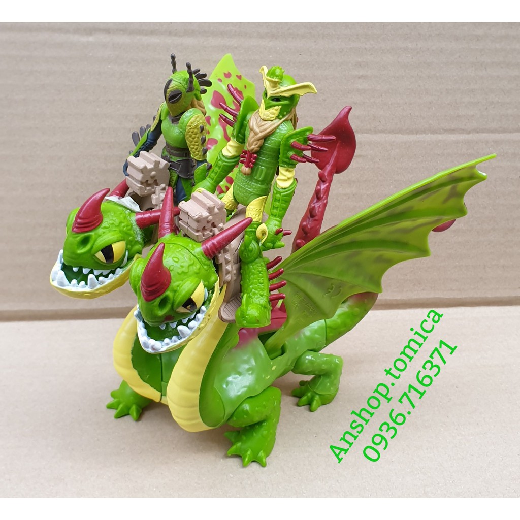 Mô hình nhân vật Rồng 2 đầu màu xanh lá kèm nhân vật trong phim "Bí Kíp Luyện Rồng"