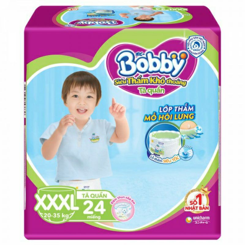 (TẶNG XE LỬA BOB) COMBO 2 GÓI TÃ QUẦN BOBBY XXXL24 CHO BÉ 20-35Kg