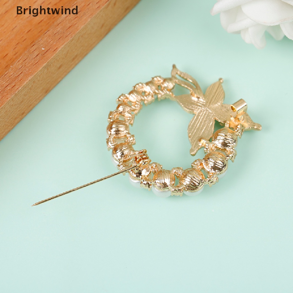 [Brightwind] Pearl Rhinestone Wreath Butterfly Brooch Women Weddings Office Brooch Pins Gifts Hot Sell