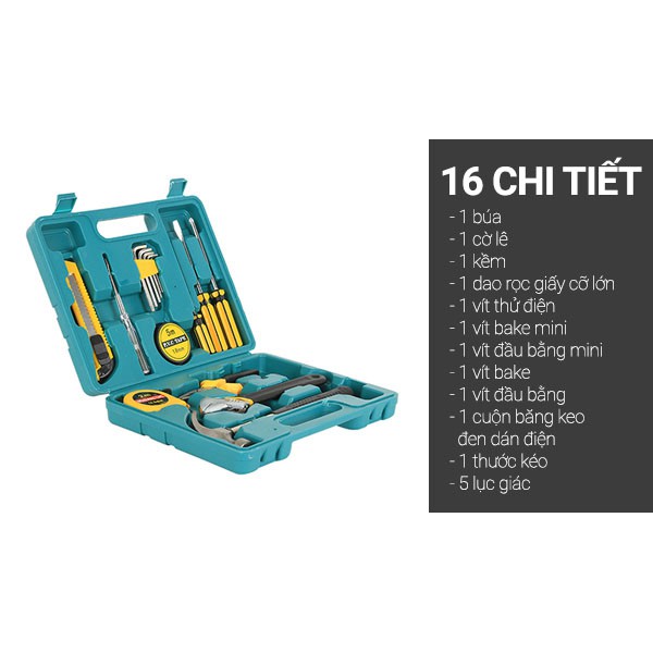 Bộ dụng cụ cầm tay 16 chi tiết, đa năng tiện ích cần thiết cho mọi gia đình