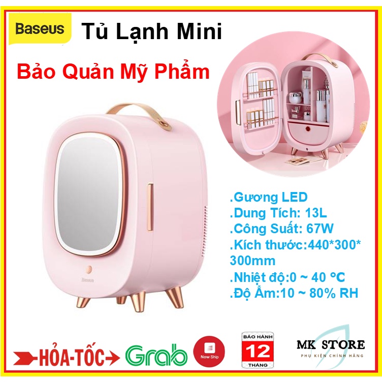 Tủ Lạnh Mini Cao Cấp Bảo Quản Mỹ Phẩm Tích Hợp Gương Đèn LED Dung Tích 13L Baseus CRBXNS-A04 Nhỏ Gọn dễ mang đi du lịch
