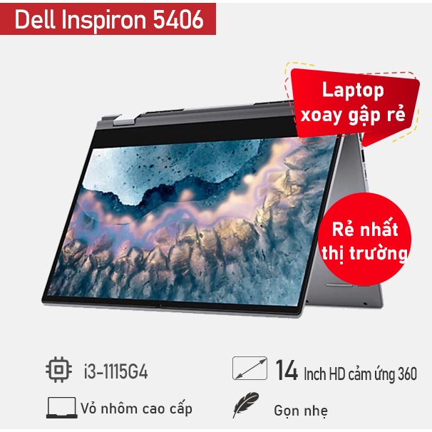 Laptop Dell Inspiron 5406 2in1 i3-1115G4/8GB/256GB/SSD/14" HD/Cảm ứng/Win 10/Bạc