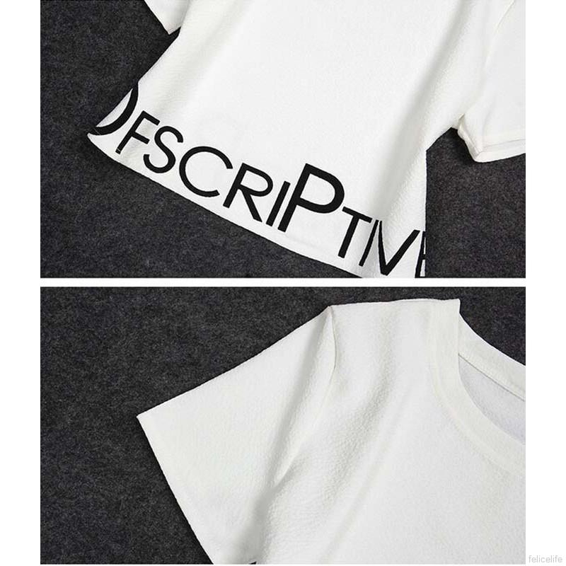 Quần dài kẻ sọc dọc và áo tay ngắn phối chữ thời trang cho nữ