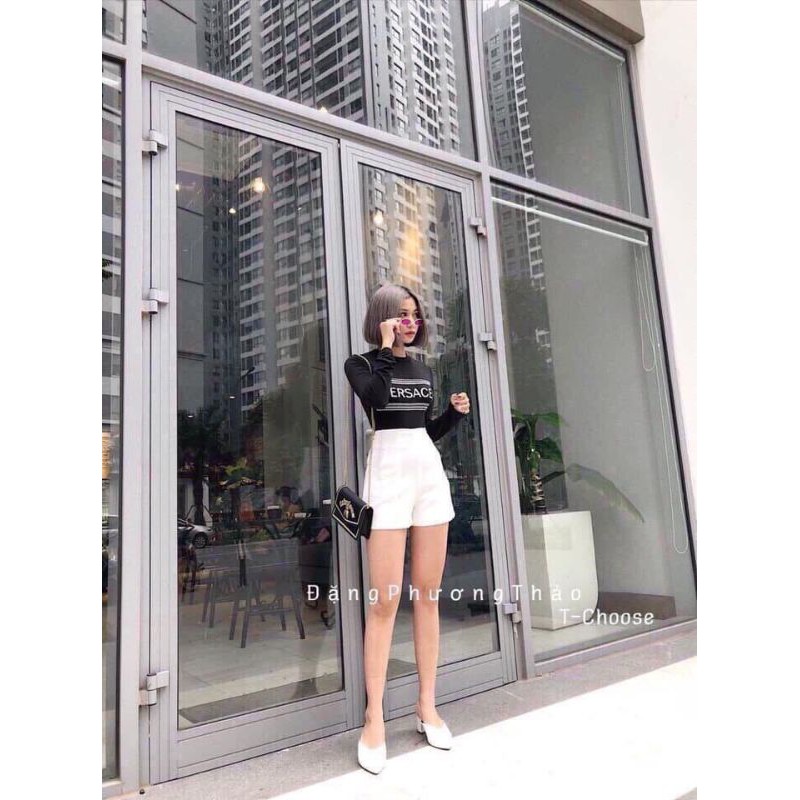 Quần sooc vải hai lớp cạp cao