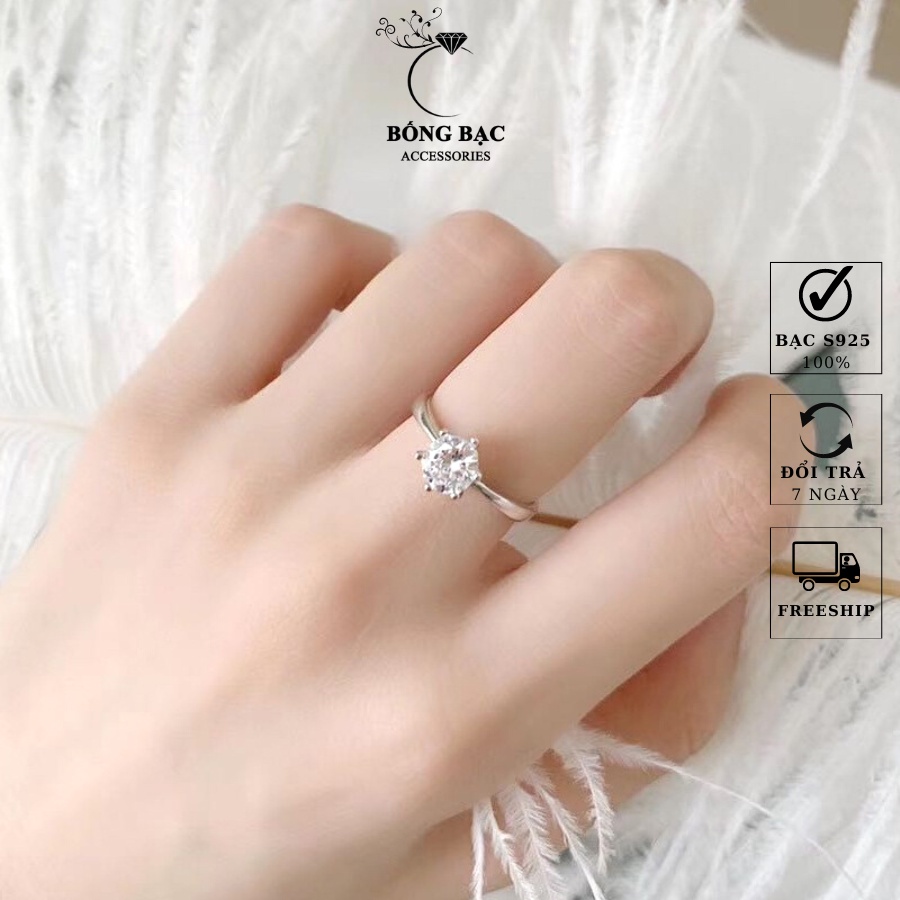 Nhẫn Bạc Nữ Bống Bạc N012, Nhẫn Khuôn Trơn Mặt 1 Viên Đá Cỡ Lớn Chất Liệu Bạc Ý Freesize