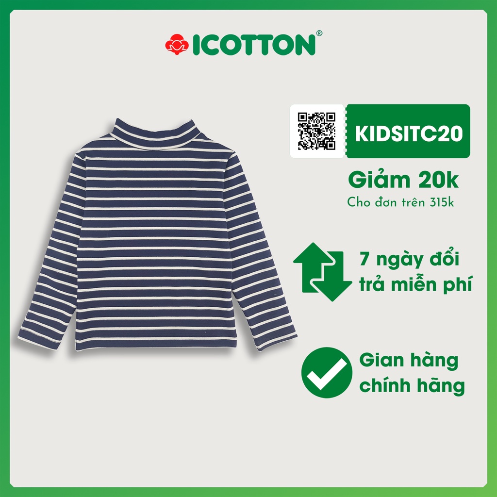 Áo giữ nhiệt ngủ điều hòa cổ cao cho bé từ 1 đến 5 tuổi kẻ nhỏ tối nàu