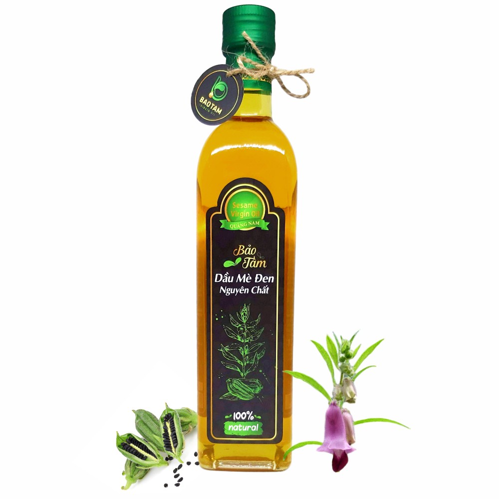 Dầu Mè Đen Nguyên Chất Bảo Tâm - Từ Hạt Mè Đen Thuần Chủng, Tự Nhiên - Ăn dặm cho bé, Salad Thơm Béo, Nấu Canh - 500 ml
