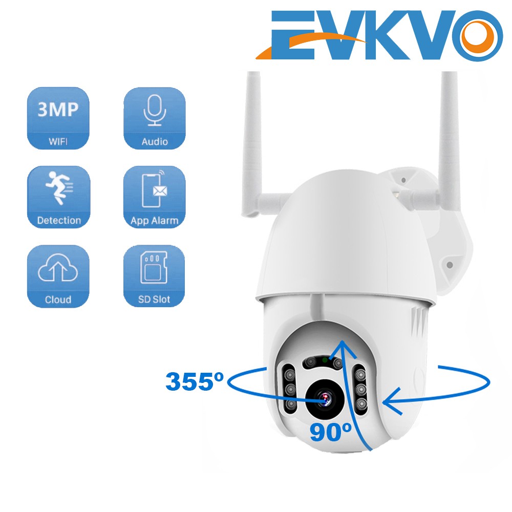 EVKVO - Theo dõi tự động - 4x Digital ZOOM - YCC365 PLUS APP Rotate Outdoor Waterproof FHD 3MP Wireless WIFI PTZ IP Camera CCTV IR Night Vision