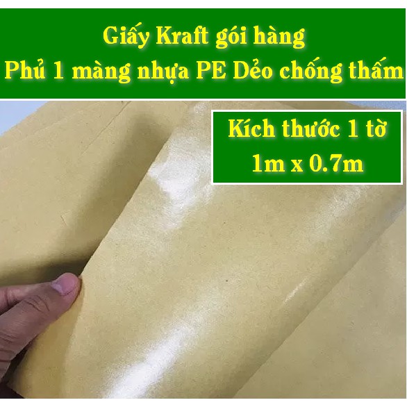 20 tờ giấy kraft gói hàng chống thấm nước, phủ 1 màng nhựa PE dẻo size 1m x 0.7m