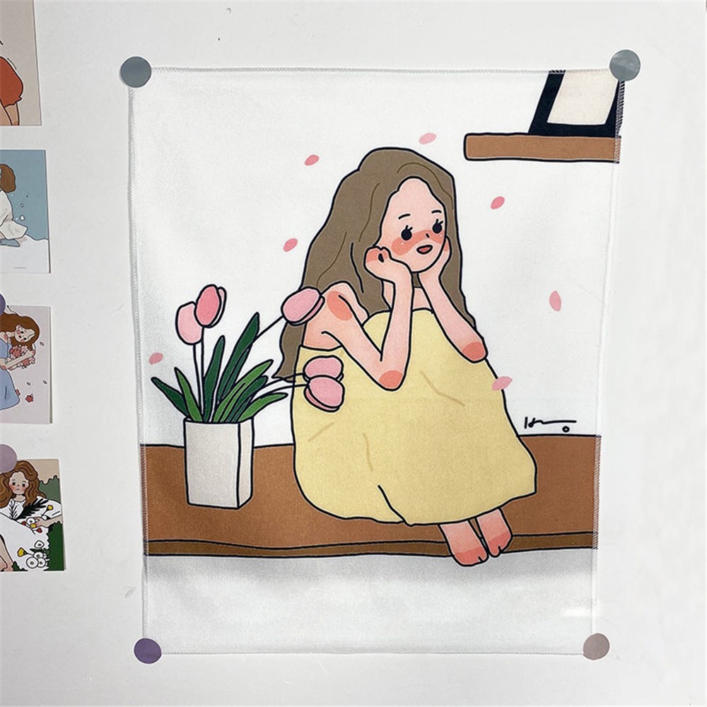 Thảm vải treo tường trang trí hình cô gái xinh xắn phong cách Hàn Quốc