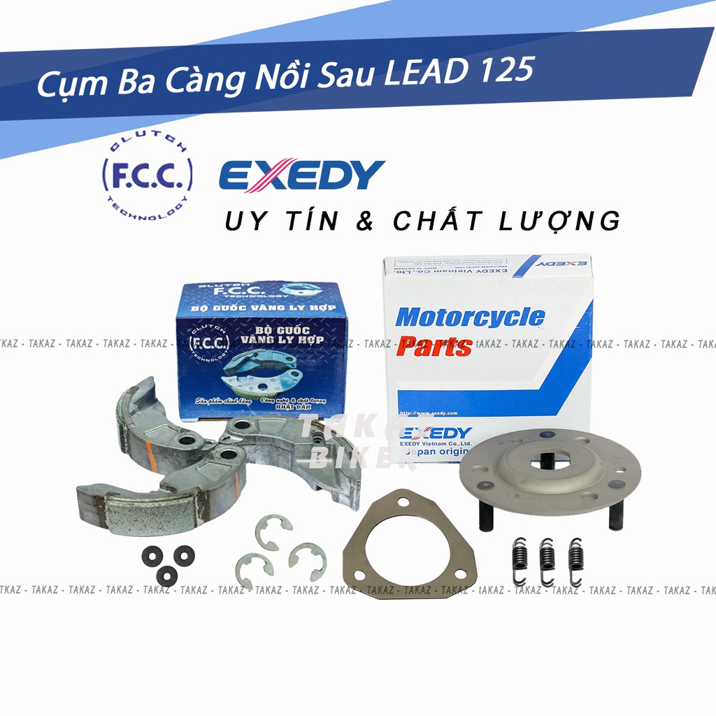 Cụm Bố Ba Càng LEAD 125 gồm đế ba càng và bố ba càng FCC - Exedy [Tặng 1 bộ lò xo ba càng và cao su ba càng]