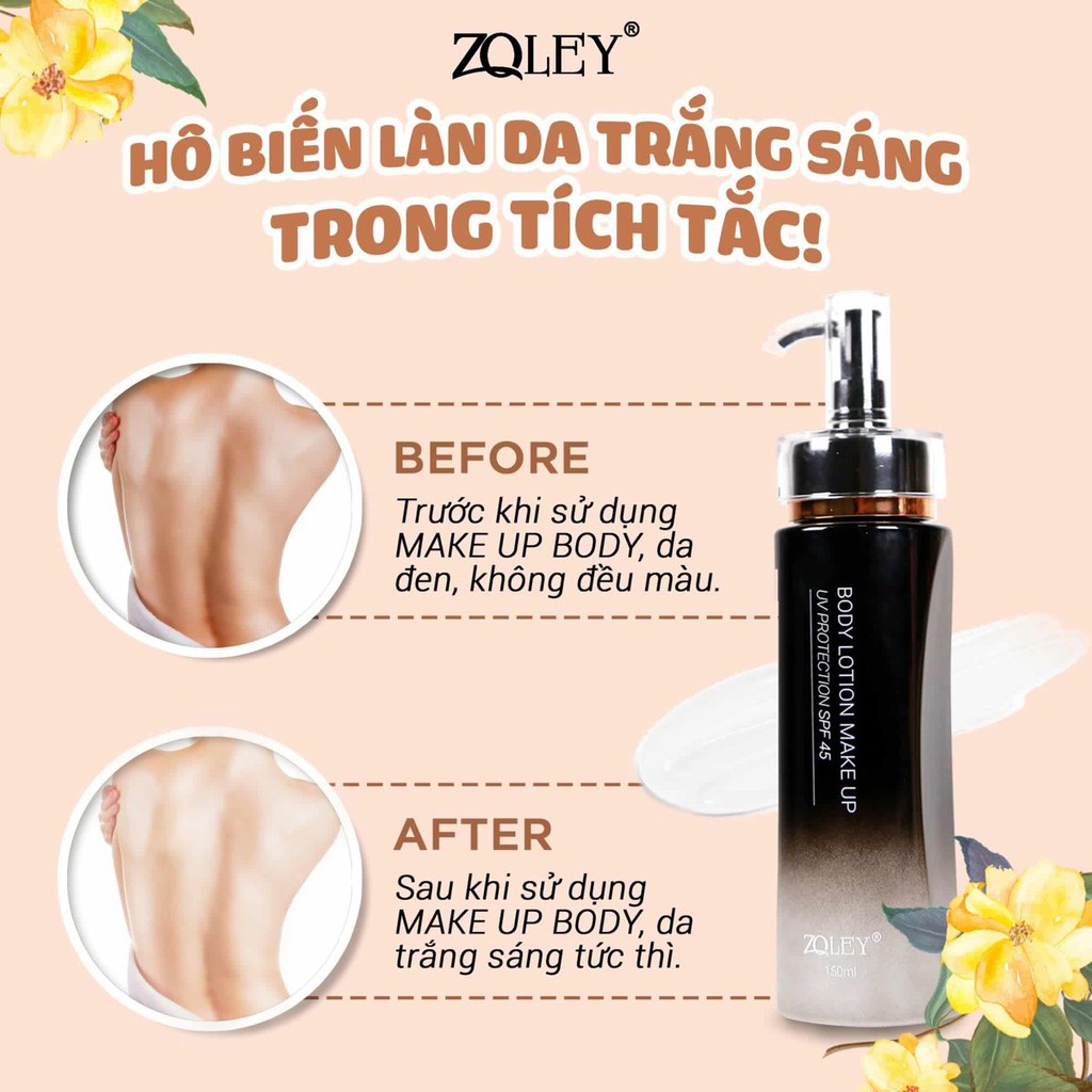 Kem Trang Điểm Toàn Thân 150ml Zoley- Body lotion make up SPF 45 - Mẫu Mới 2019