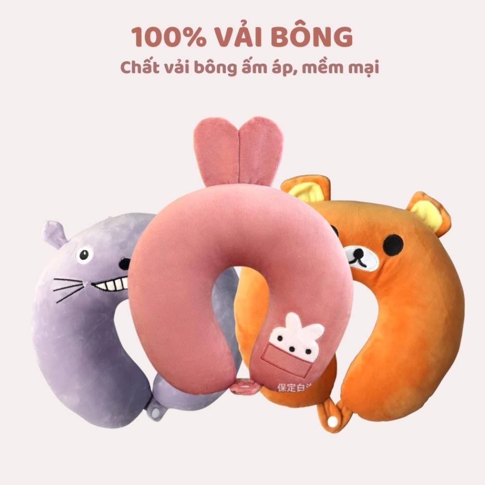 Gối cổ HT3602 chữ U có cúc bấm cho mẹ bầu dân văn phòng đi du lịch có nút bấm, gối kê cổ chất liệu bông êm ái