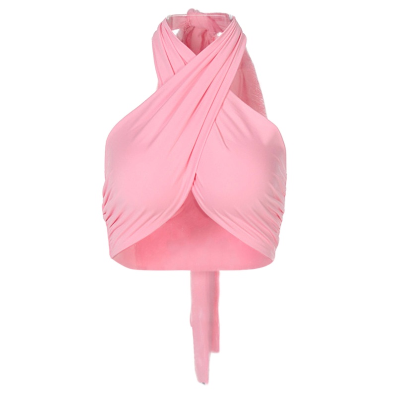 Brroa Áo Croptop Hai Dây Màu Trơn Hở Lưng Gợi Cảm Cho Nữ